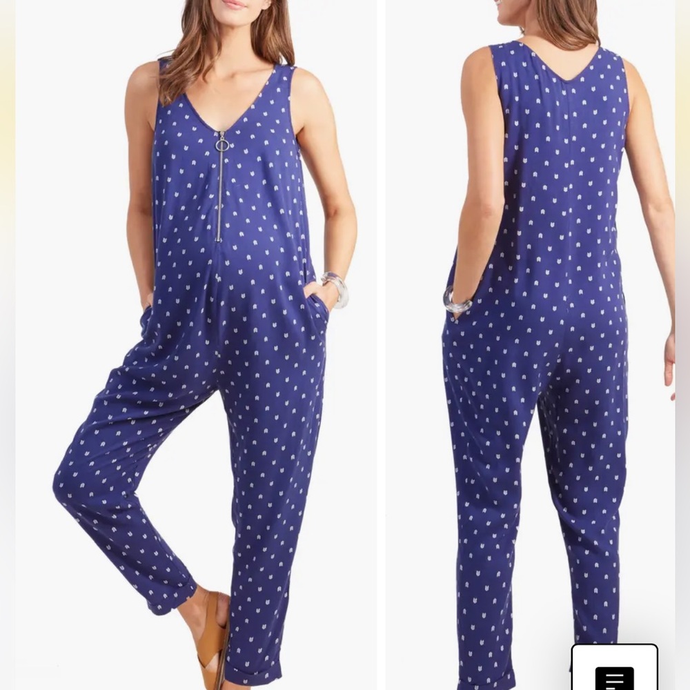 Ingrid & Isabel Maternity Nursing Jumpsuit, Blue, size medium